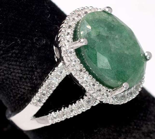 Shimmering Emerald & White Sapphire Ring, Sterling