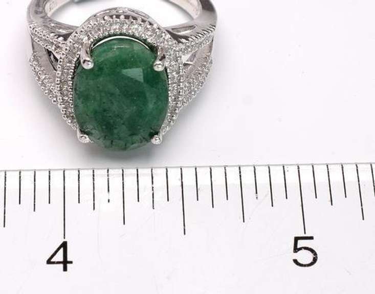 Shimmering Emerald & White Sapphire Ring, Sterling