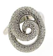 Modern White Gold Pave Diamond Swirl Ring