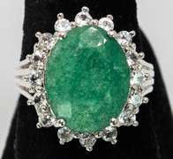 Incredible 8.96CT Emerald & White Sapphire Ring, Sterling