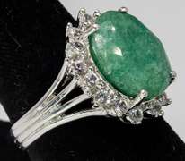 Incredible 8.96CT Emerald & White Sapphire Ring, Sterling
