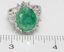 Incredible 8.96CT Emerald & White Sapphire Ring, Sterling