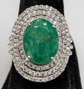Sparkling Massive 9.75CTS Oval Diamond Cut Natural Emerald & Sapphire Ring in Sterling