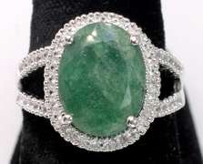 Shimmering Emerald & White Sapphire Ring, Sterling