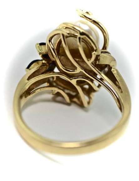 Artistic 18K Pearl, Sapphire & Diamond Ring