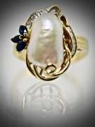 Artistic 18K Pearl, Sapphire & Diamond Ring