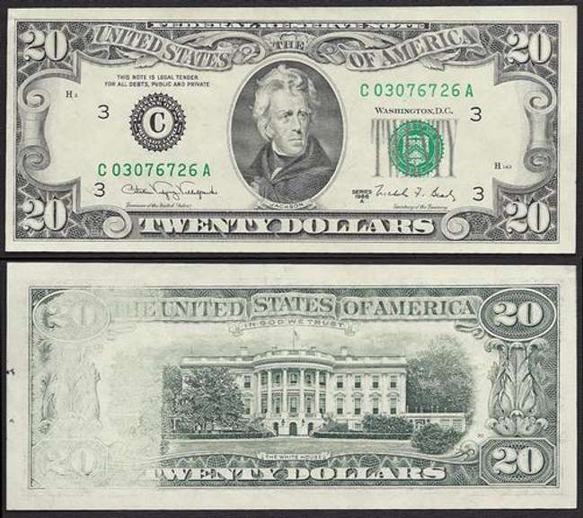 $20 1988-A FRN Insufficient inking on back Dramatic