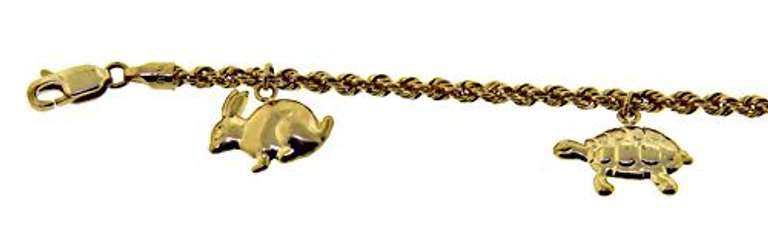 Pretty 18kt Animal Station Charm Bracelet on Rope Chain