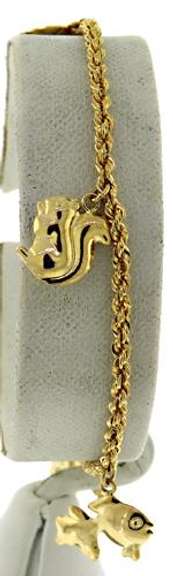 Pretty 18kt Animal Station Charm Bracelet on Rope Chain