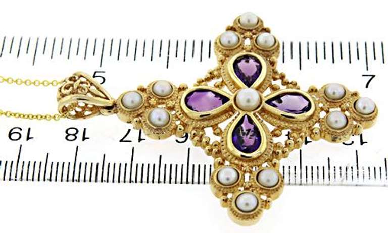 Handsome Pearl & Amethyst Maltese Cross Necklace
