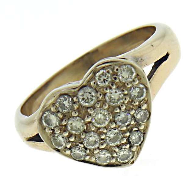 Fantastic Pave Diamond Heart Yellow Gold Ring