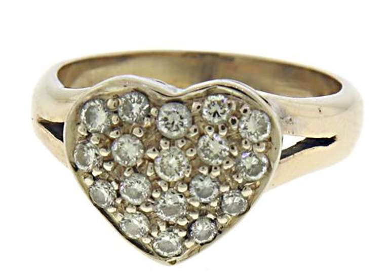 Fantastic Pave Diamond Heart Yellow Gold Ring