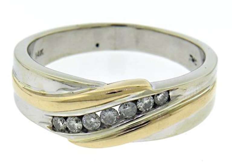 Handsome Gents' 14kt Two-Tone Diamond Wave Band