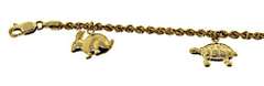 Pretty 18kt Animal Station Charm Bracelet on Rope Chain