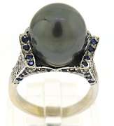 Stunning Tahitian Pearl & Pave Diamond & Sapphire Ring