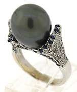 Stunning Tahitian Pearl & Pave Diamond & Sapphire Ring