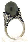 Stunning Tahitian Pearl & Pave Diamond & Sapphire Ring