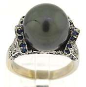 Stunning Tahitian Pearl & Pave Diamond & Sapphire Ring