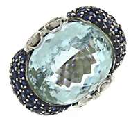 Charming Oval Aquamarine, Blue Sapphire & Diamond Ring
