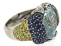 Charming Oval Aquamarine, Blue Sapphire & Diamond Ring