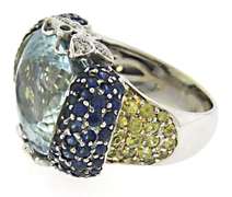 Charming Oval Aquamarine, Blue Sapphire & Diamond Ring