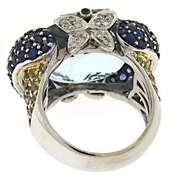 Charming Oval Aquamarine, Blue Sapphire & Diamond Ring
