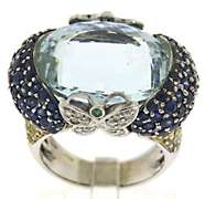 Charming Oval Aquamarine, Blue Sapphire & Diamond Ring