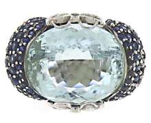 Charming Oval Aquamarine, Blue Sapphire & Diamond Ring
