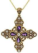 Handsome Pearl & Amethyst Maltese Cross Necklace