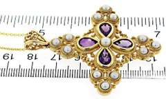 Handsome Pearl & Amethyst Maltese Cross Necklace