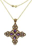 Handsome Pearl & Amethyst Maltese Cross Necklace