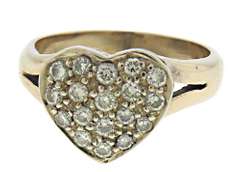 Fantastic Pave Diamond Heart Yellow Gold Ring
