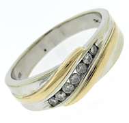 Handsome Gents' 14kt Two-Tone Diamond Wave Band