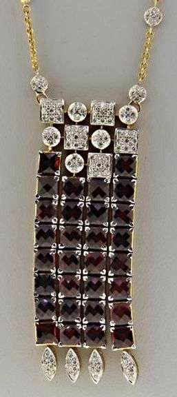Phenomenal 18kt YG Almandite Garnet & Diamond Drape Necklace