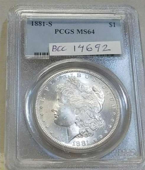 1881-S Morgan  Dollar, PCGS MS-64, Near GEM, RvTone