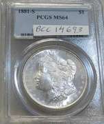 1881-S Morgan  Dollar, NGC MS-64, Near GEM, RvTone