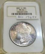 1882-S Morgan  Dollar, NGC MS-64, Near GEM, Tone