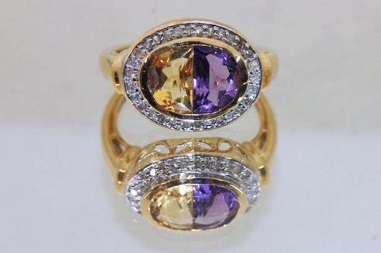 Colorful Natural Amethyst & Citrine Ring -  10k
