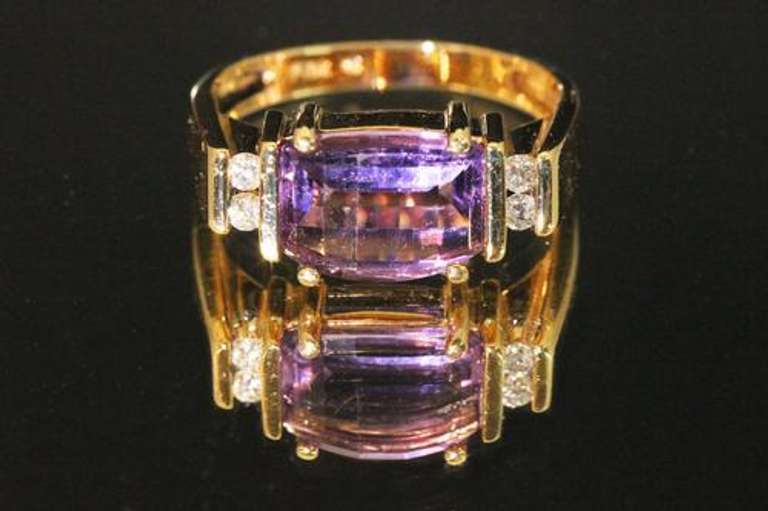Checkerboard Amethyst Ring in 10k