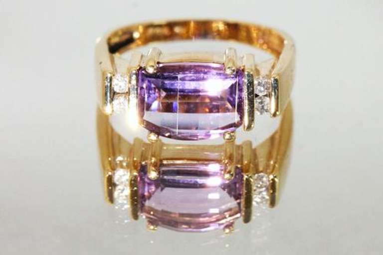 Checkerboard Amethyst Ring in 10k
