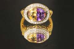 Colorful Natural Amethyst & Citrine Ring -  10k
