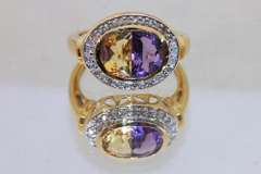 Colorful Natural Amethyst & Citrine Ring -  10k