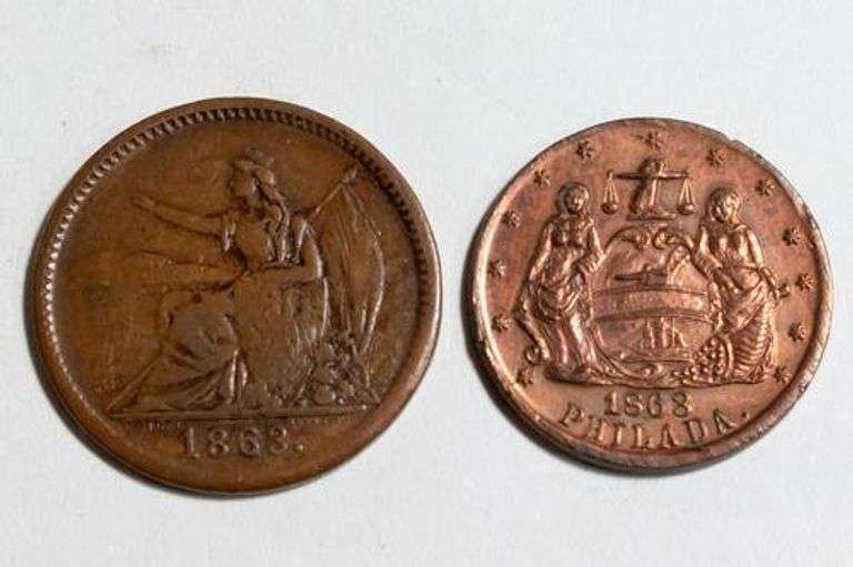 2 Medium Size 1863 Store Card Tokens Pa & NY