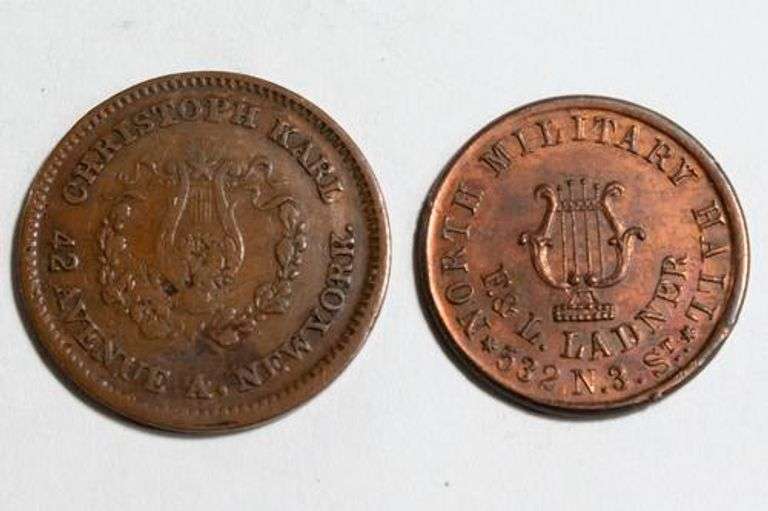 2 Medium Size 1863 Store Card Tokens Pa & NY
