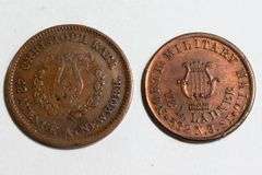 2 Medium Size 1863 Store Card Tokens Pa & NY