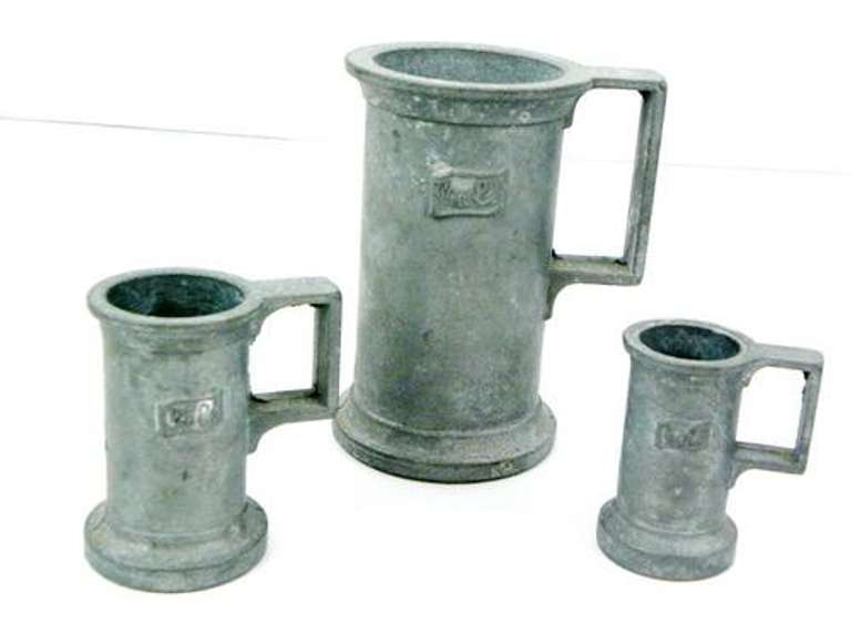 3 Vintage Italian Pewter Measuring Tankards