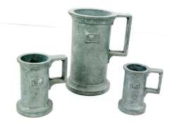 3 Vintage Italian Pewter Measuring Tankards