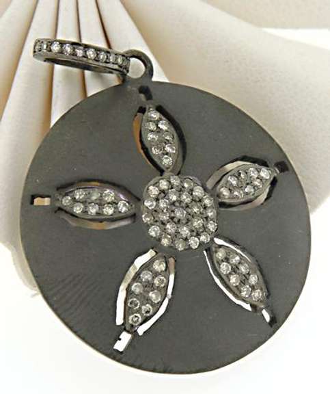 Fabulous Oxidized Sterling Silver Starfish Diamond Pendant