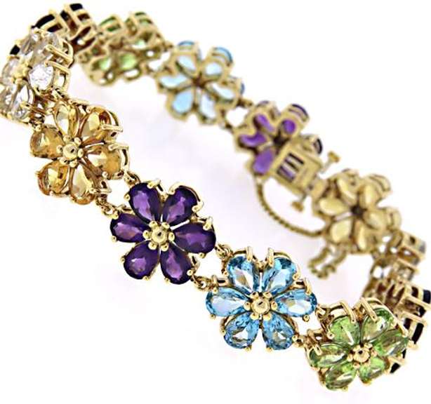 Charming 18kt Multi Gemstone Flower Bracelet