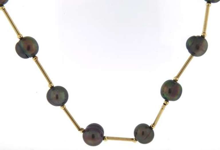 Uniquely Modern 14kt YG Fresh Water Black Pearl & Link Necklace